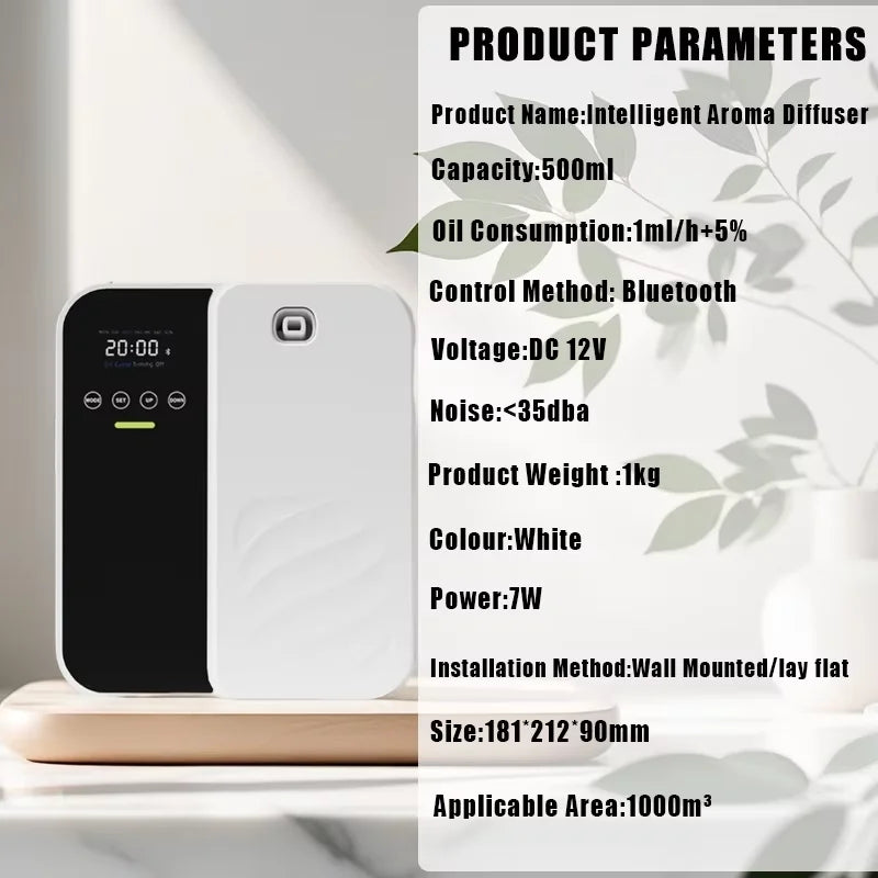 1000m³ Scent Diffuser Machine Wall Mounted Fragrance Diffuser Bluetooth Essential Oils Diffuser Electric Smell for Home Hotel