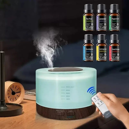 16.91oz Wood Grain Essential Oil Diffuser & Humidifier with Soundwave Tech, USB-Powered, Remote Control, Timer, Night Light, Top