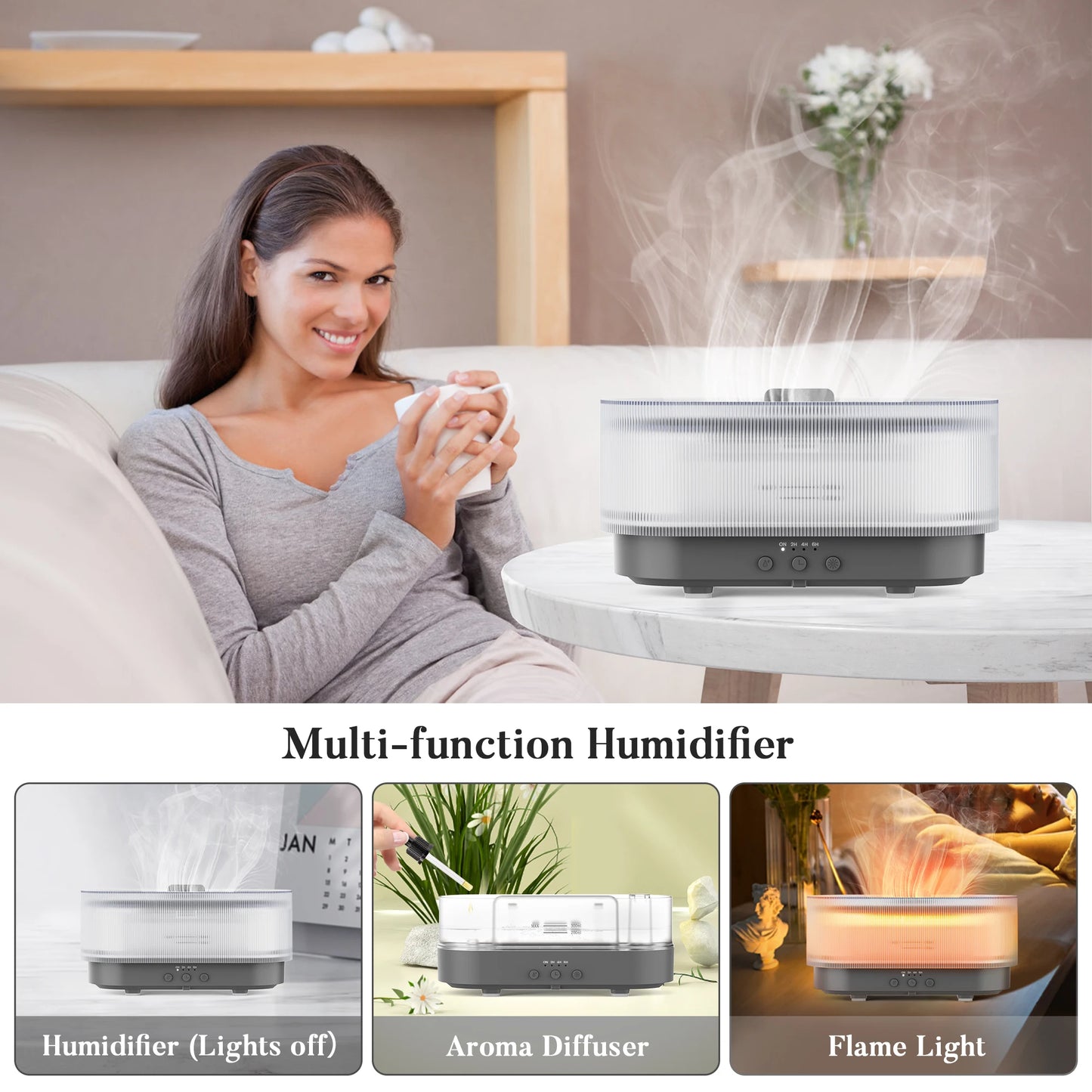 SEJOY Air Humidifier Small Size Ultrasonic Cool Mist Maker Fogger Aroma Diffuser Led Essential Oil Flame Lamp Home Appliance