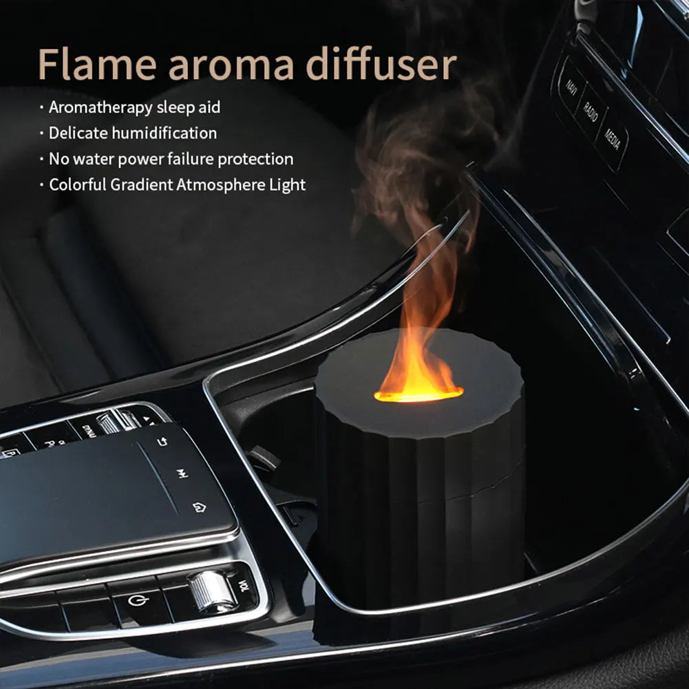 Colorful Flame Aroma Diffuser Air Humidifier for Car USB Ultrasonic Aromatherapy Essential Oil Diffuser with LED Light for Home